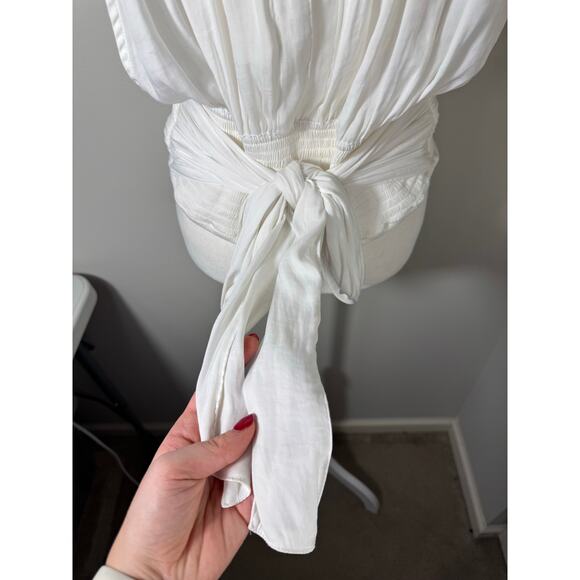 Free People Boho Tie V Neck White Sleeveless Blouse Large - Picture 4 of 10